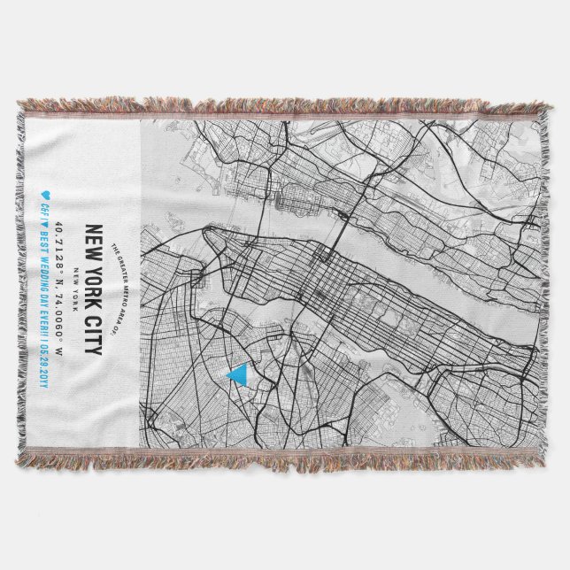 New York City Wedding Anniversary Location Marker Throw Blanket (Front)