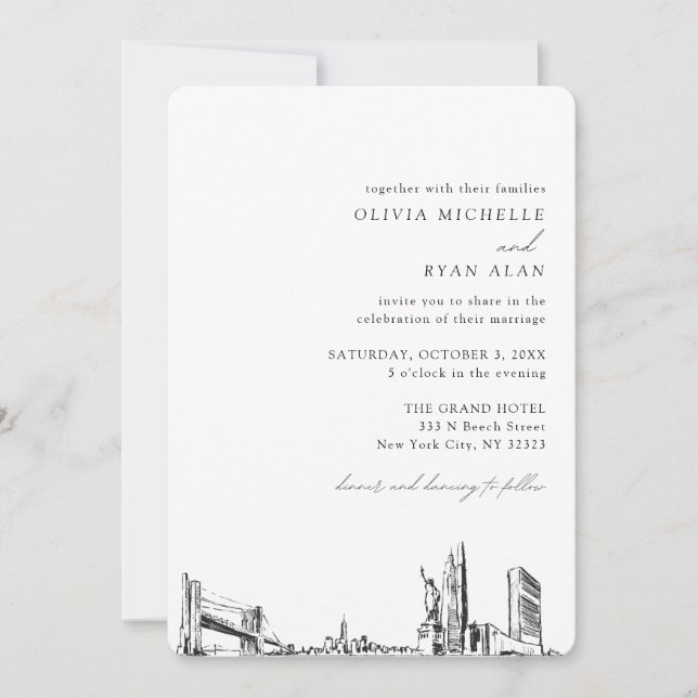 New York City Wedding Elegant Skyline Invitation (Front)