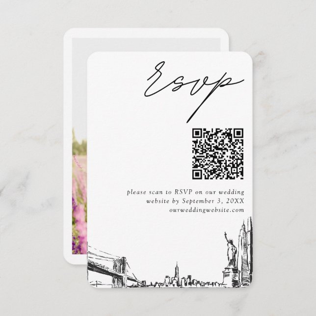 New York City Wedding Modern RSVP QR Code Enclosure Card (Front/Back)