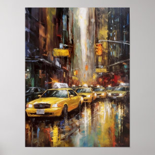 New York City Yellow Cabs Abstract Oil Painting Poster