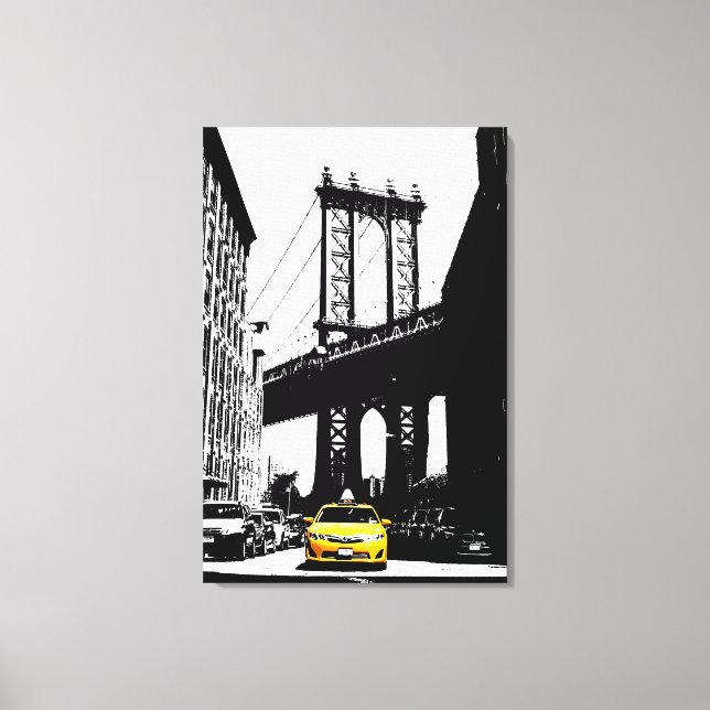 New York City Yellow Taxi Nyc Brooklyn Bridge Canvas Print (Front)