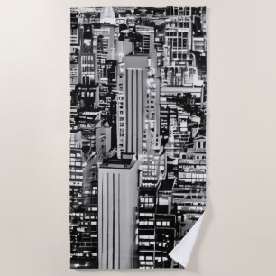 New York Cityscape in Black and White Beach Towel