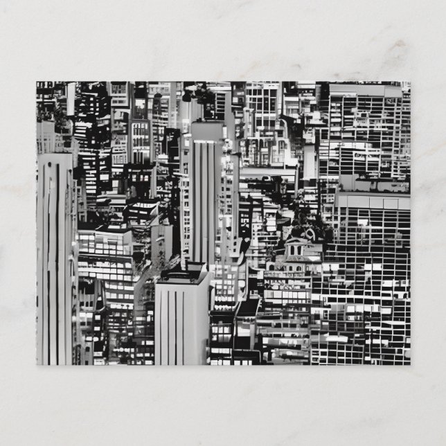 New York Cityscape in Black and White Postcard (Front)