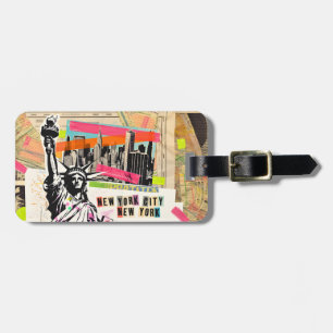New York Cityscape Travel Magazine Pop Art Collage Luggage Tag