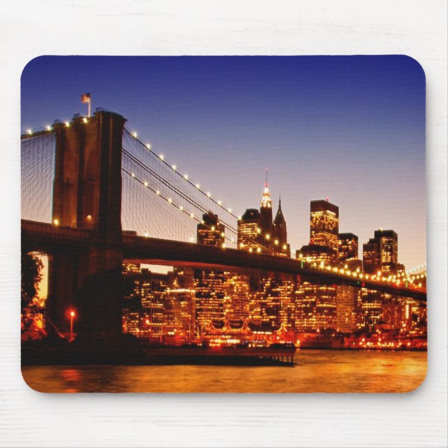 New York cityscape with bridge over river Mouse Pad (Front)