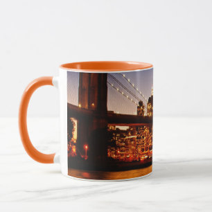 New York cityscape with bridge over river Mug