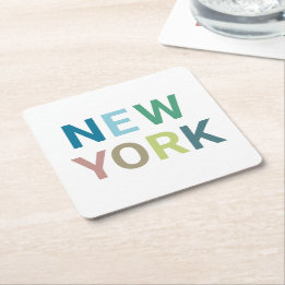New York Colourful Text     Square Paper Coaster