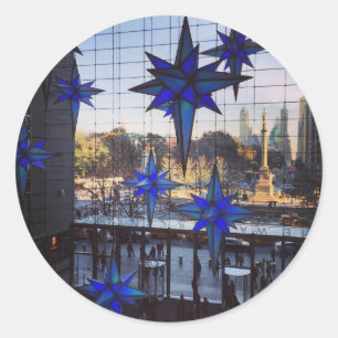 New York Columbus Circle Merry Christmas Stars  Classic Round Sticker