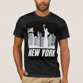 New york & cute cat design t-shirt