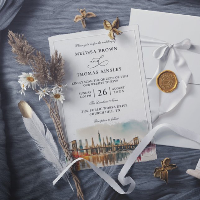 New York Destination Modern Budget QR Code Wedding Invitation (Creator Uploaded)
