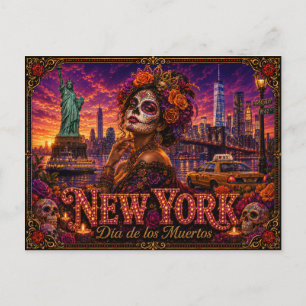 New York Día de los Muertos Retro Postcard