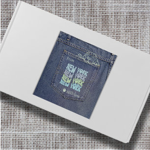 New York Dog in Jean Pocket Classic Square Sticker