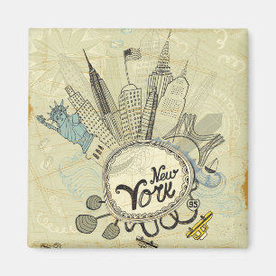 New York Doodle Poster Magnet