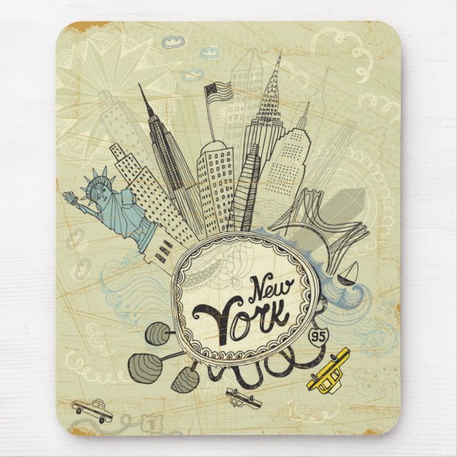 New York Doodle Poster Mouse Pad (Front)