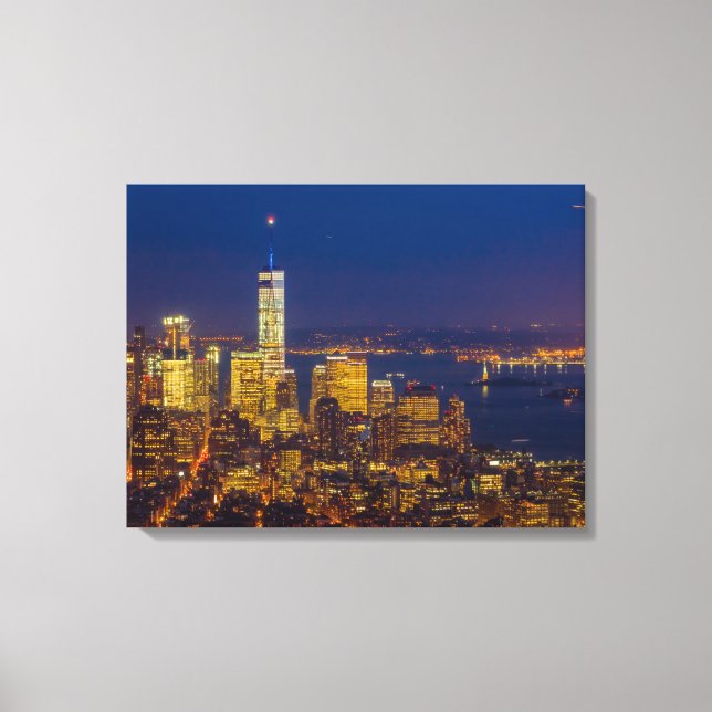 New York Downtown Skyline After Dark Canvas Print (Front)