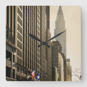 New York, E 42 St and Chrysler Building Square Wall Clock