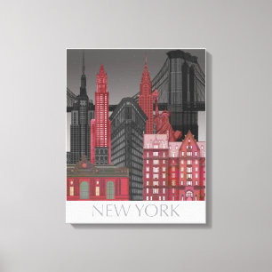 New York Elevations by Night - Red Canvas Print