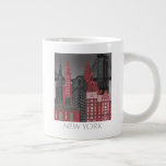 New York Elevations by Night - Red Large Coffee Mug<br><div class="desc">"New York Elevations by Night Red" by Fab Funky. Features popular New York City landmarks at nighttime in a red and grey colour scheme.</div>