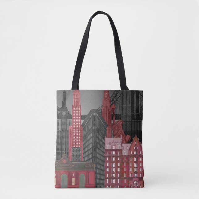 New York Elevations by Night - Red Tote Bag (Front)