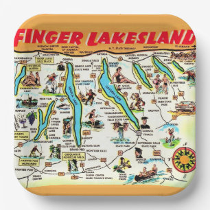 New York Finger Lakes Map Paper Plate