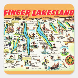 New York Finger Lakes Map Square Sticker