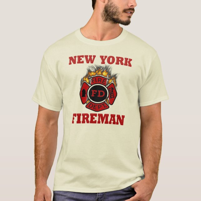 New York  Fireman Symbol Flames T-Shirt (Front)