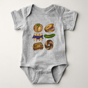 New York Foodie NYC Jewish Deli Pickle Bagel Knish Baby Bodysuit