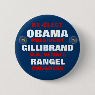 New York for Obama Gillibrand Rangel 6 Cm Round Badge