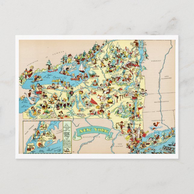 New York Funny Vintage Map Postcard (Front)