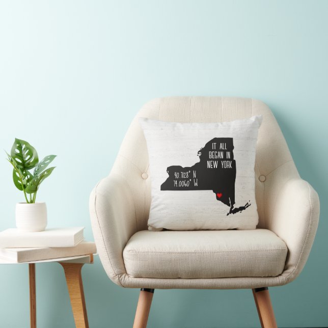 New York GPS Coordinates with Heart Cushion (Chair)