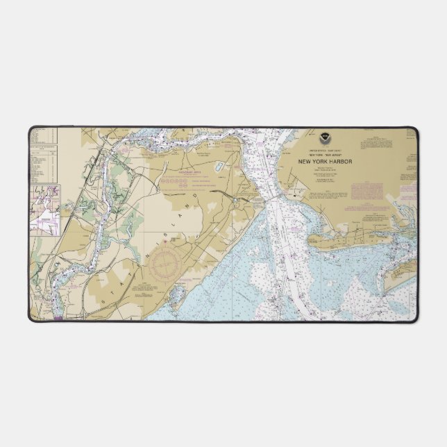 New York Harbour Nautical Chart 12327 Desk Mat (Front)