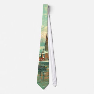 New York Harbour with Brooklyn Bridge 1887 Tie