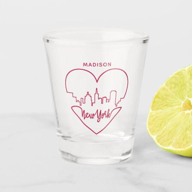 New York Heart custom name shot glass (Front)