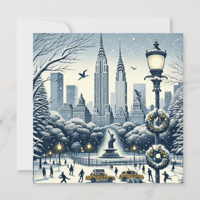 New York Holiday Elegance - Customizable Christmas Invitation (Front)