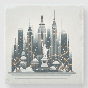 New York Holiday Elegance - Customizable Christmas Stone Coaster