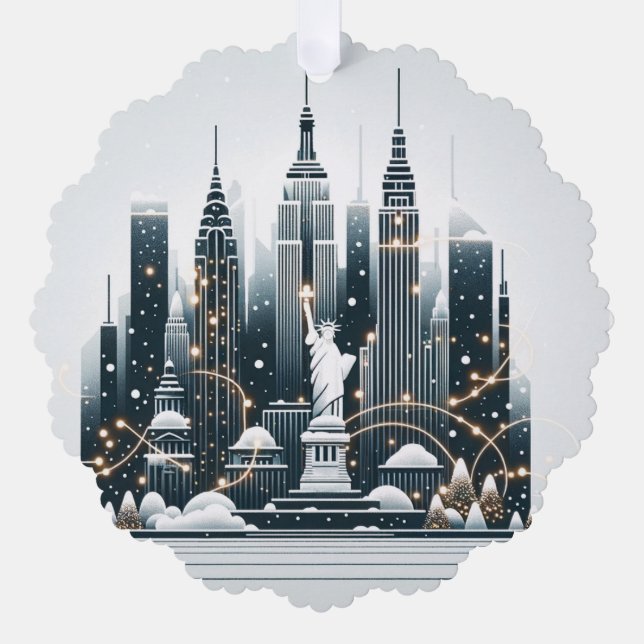 New York Holiday Elegance - Customizable Christmas Tree Decoration Card (Front)