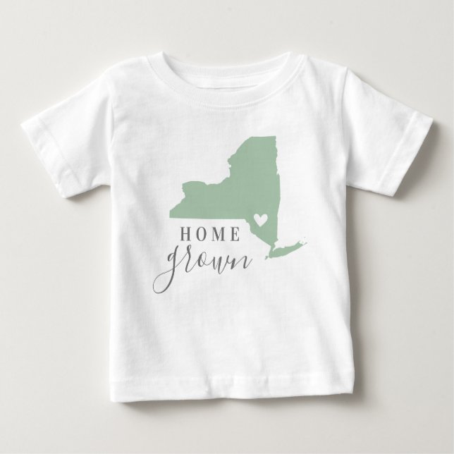 New York Home Grown | Editable Colours State Map Baby T-Shirt (Front)