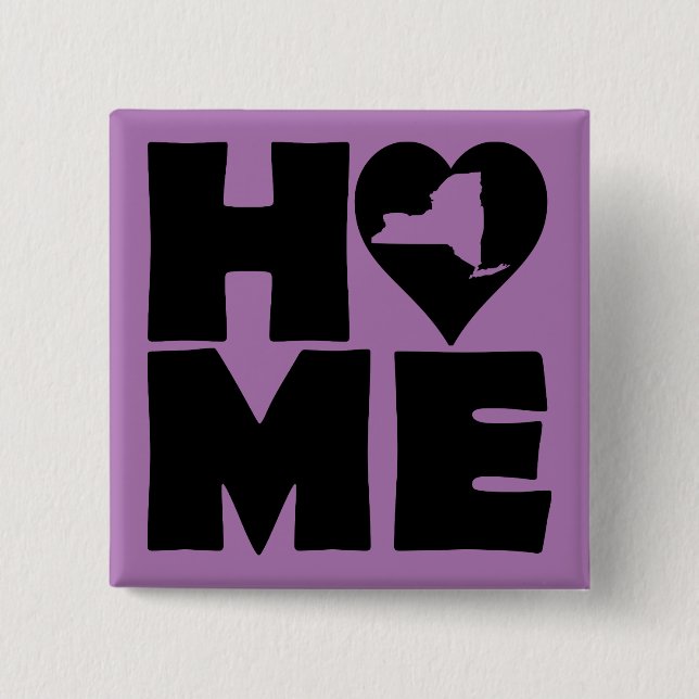 New York Home Heart State Button Badge Pin (Front)