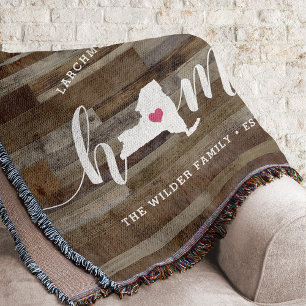 New York Home State Personalised Wood Look Throw Blanket