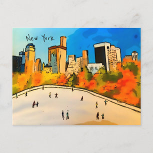 New York Ice rink Central Park Postcard