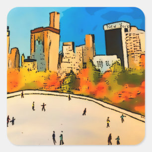 New York Ice rink Central Park Square Sticker