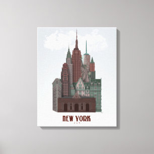 New York in Clouds - Dark Red and Green Canvas Print