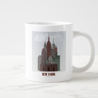 New York in Clouds - Dark Red and Green