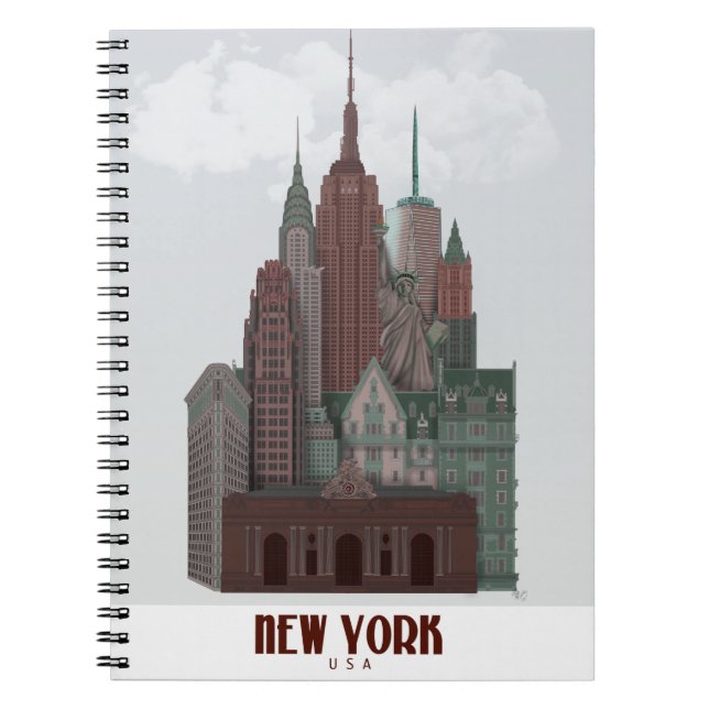 New York in Clouds - Dark Red and Green Notebook (Front)