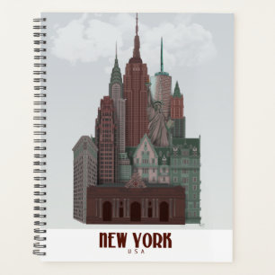 New York in Clouds - Dark Red and Green Planner
