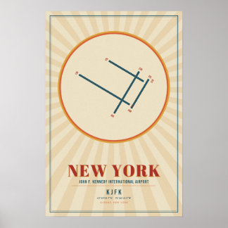 New York JFK Airport Runway Map Poster | Retro
