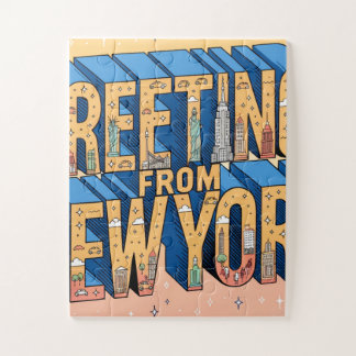 New York Large Letter Postcard Poster Jigsaw Puzzle