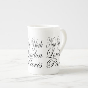 New York London Paris – Typography Slogan Bone China Mug
