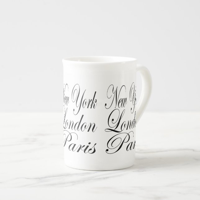 New York London Paris – Typography Slogan Bone China Mug (Front Right)