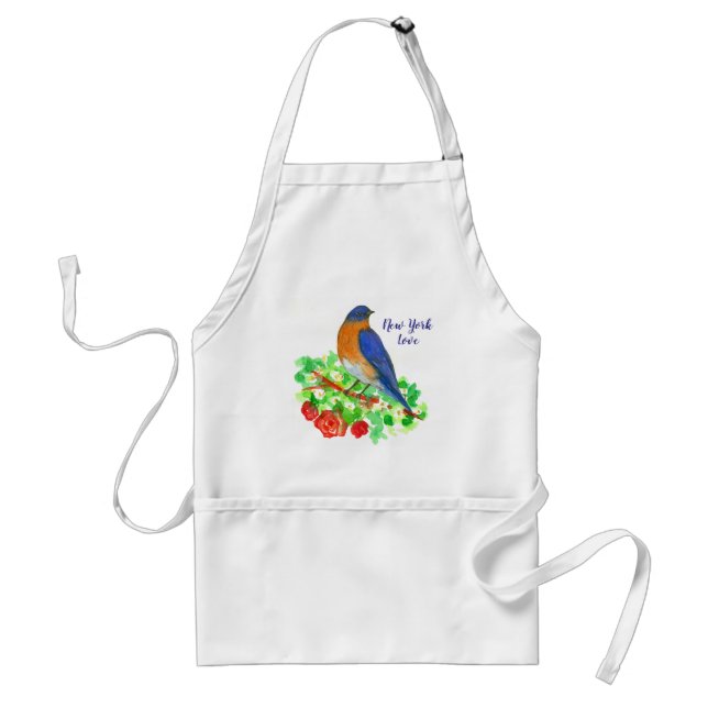 New York Love Bluebird Red Roses Standard Apron (Front)